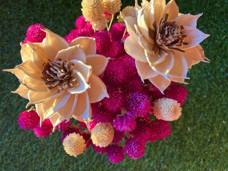 magenta-off-white-dried-flowers-arrangement