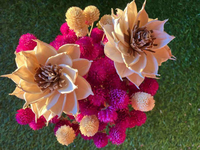 magenta-off-white-dried-flowers-arrangement