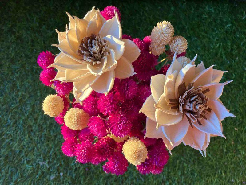 magenta-off-white-dried-flowers-arrangement