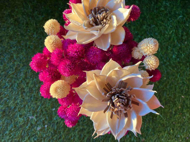 magenta-off-white-dried-flowers-arrangement