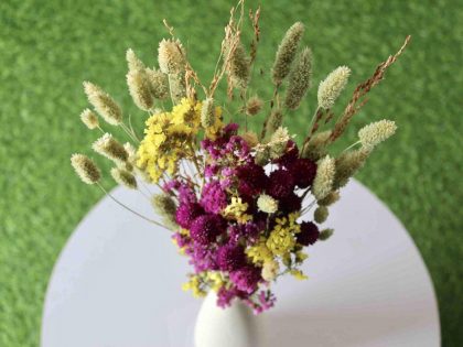 yellow-magenta-dried-flower-bouquet