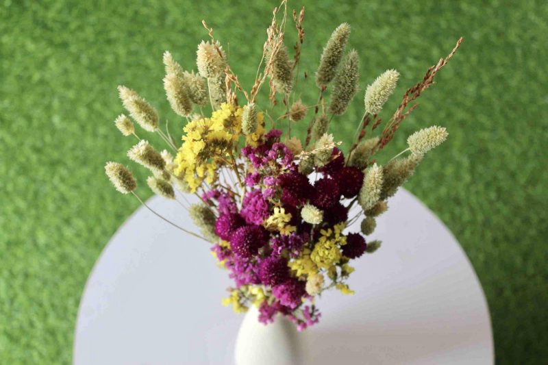 yellow-magenta-dried-flower-bouquet