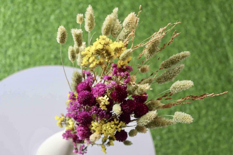 yellow-magenta-dried-flower-bouquet