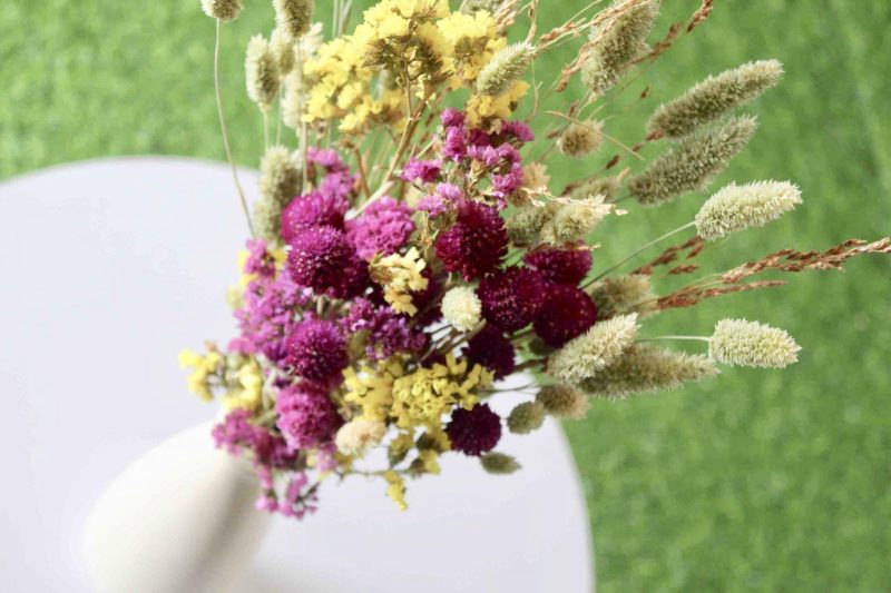 yellow-magenta-dried-flower-bouquet