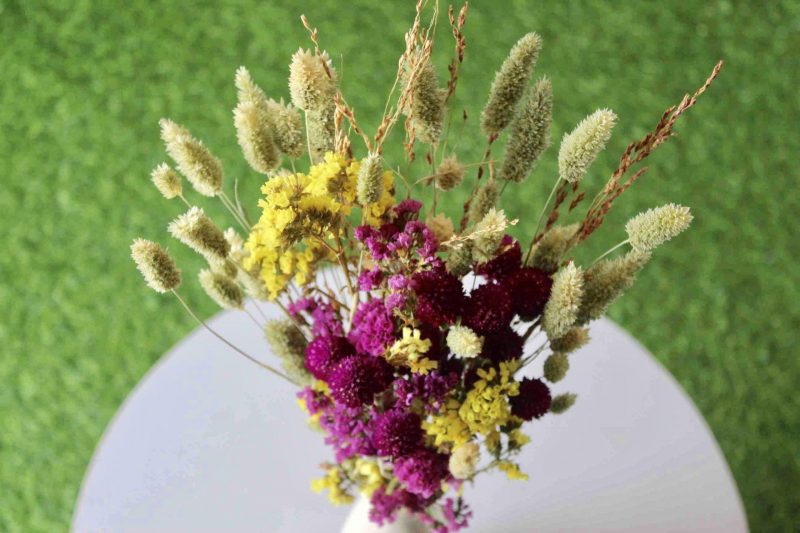 yellow-magenta-dried-flower-bouquet